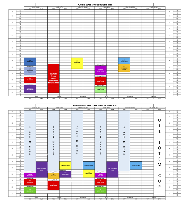 Planning Vacances de la Toussaint